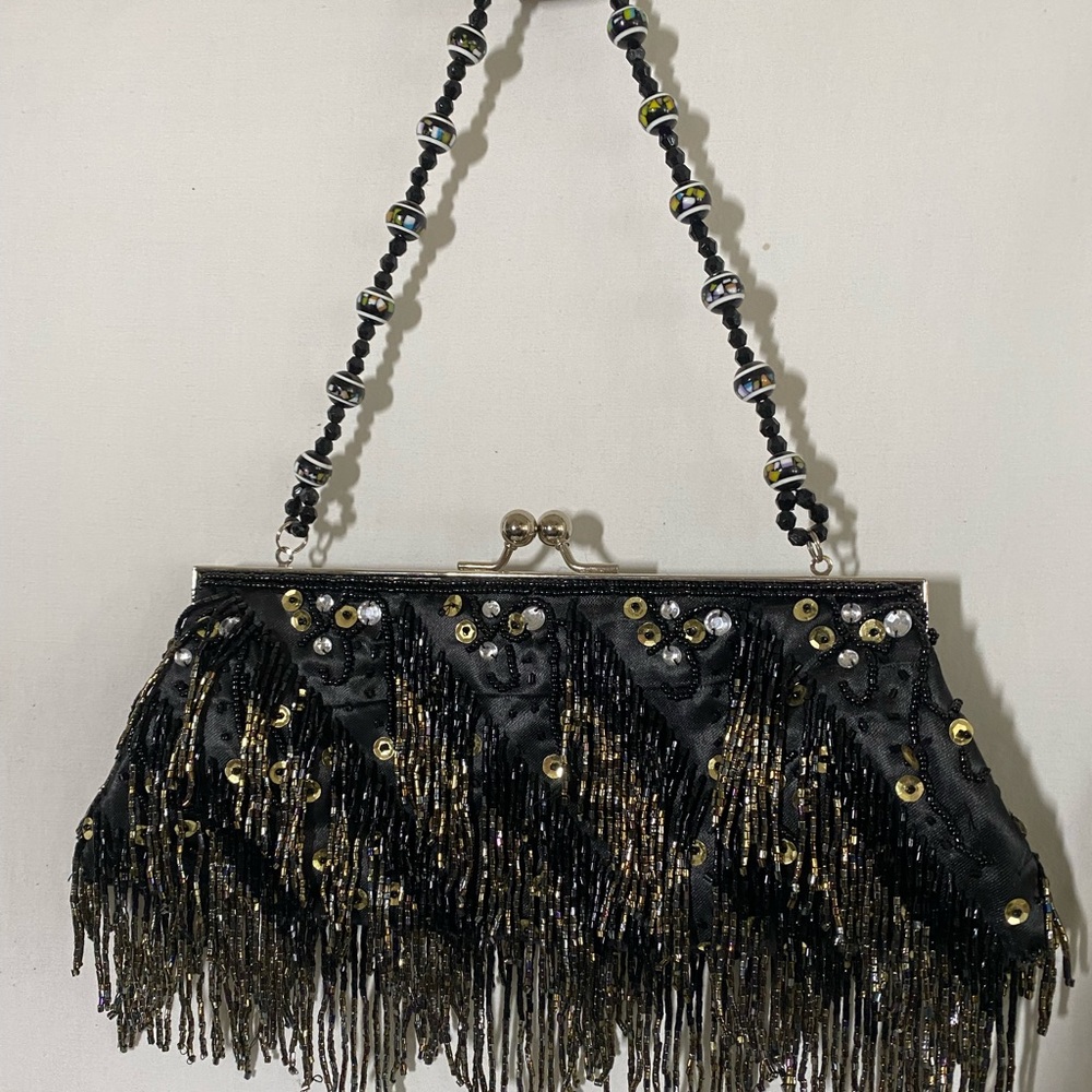 Elegant Black and Gold Beaded Clutch